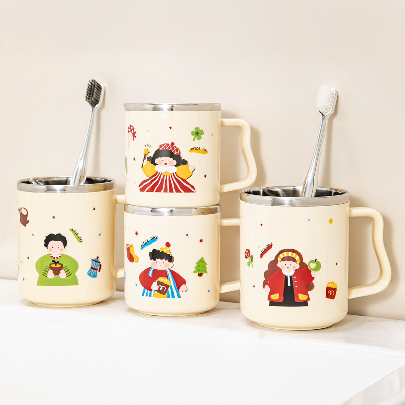 全家福漱口杯304不锈钢牙刷杯一家四口情侣儿童刷牙杯洗漱杯牙缸