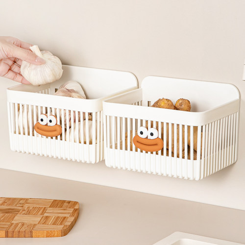 葱姜蒜收纳盒厨房调料收纳筐墙上塑料挂篮免打孔卫生间浴室置物架