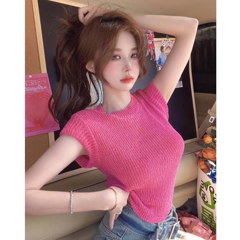 新款辣妹冰丝网眼针织衫