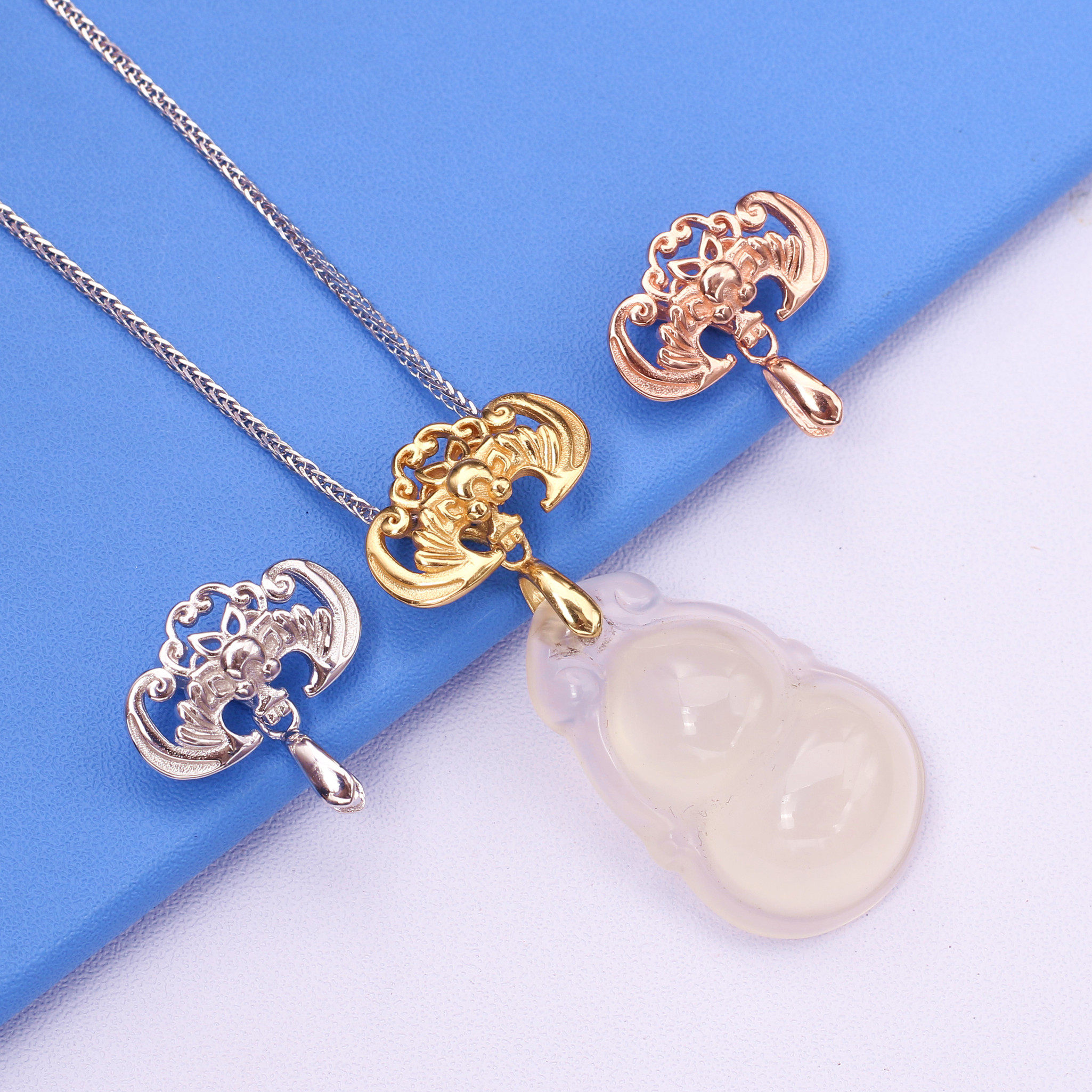 S925银瓜子扣玉坠夹扣diy玉扣扣头翡翠扣子银扣项链黄金色吊坠扣