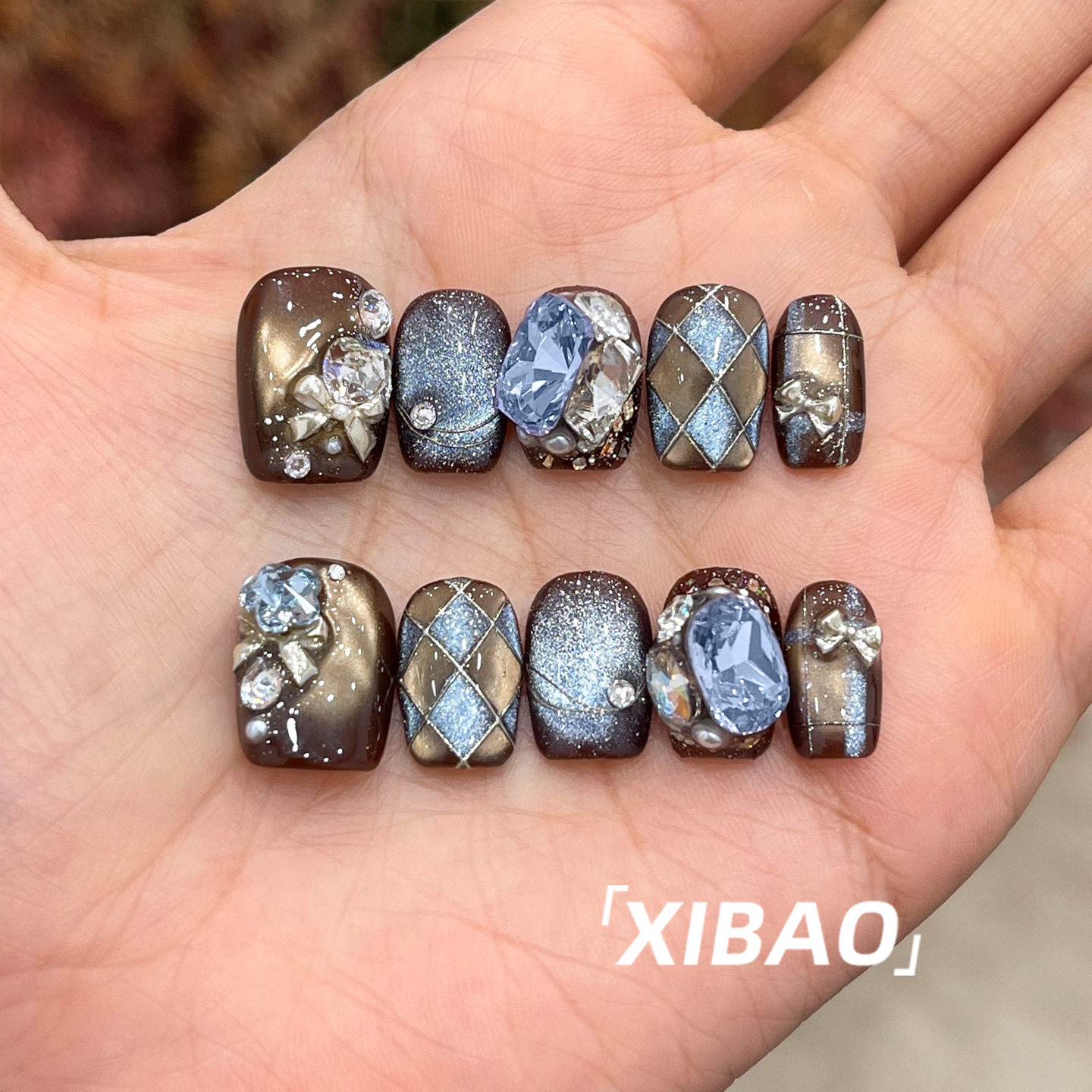 重工穿戴甲轻奢高级感爆闪短款穿戴美甲2026新款手工猫眼指甲贴片