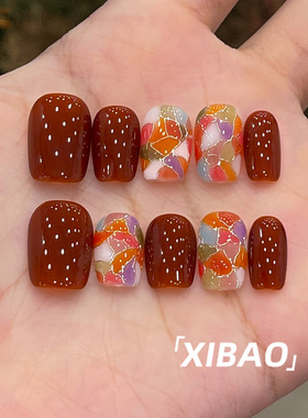 红色穿戴甲短款纯手工高质量指甲贴片2025新款绝美显白穿戴款美甲