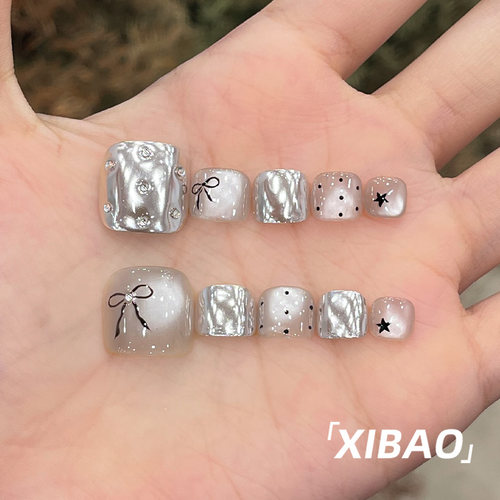 脚穿戴甲2026新款高级感夏天绝美猫眼穿戴款美甲纯手工脚趾甲贴片