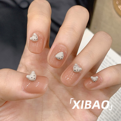 裸色穿戴甲短款夏日可爱显白穿戴美甲2025新款高级感手工指甲贴片