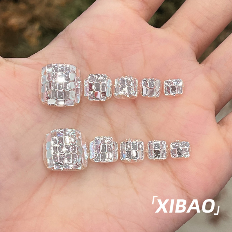 夏日脚趾甲贴片2025新款高级感闪钻穿戴美甲手工显白爆款脚穿戴甲