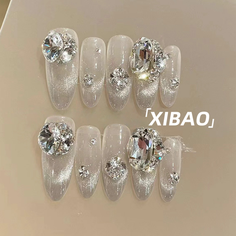 法式猫眼穿戴甲手作成品高级指甲贴片2025新款手工新娘穿戴式美甲