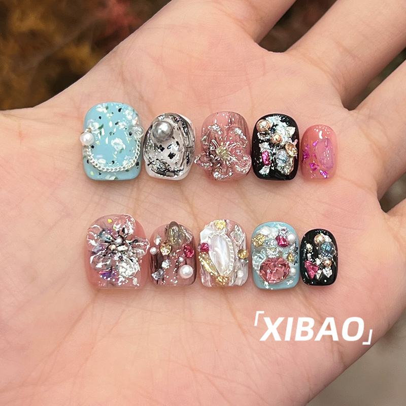 重工穿戴甲短款纯手工定制甲片穿戴式美甲2025新款高级感指甲贴片