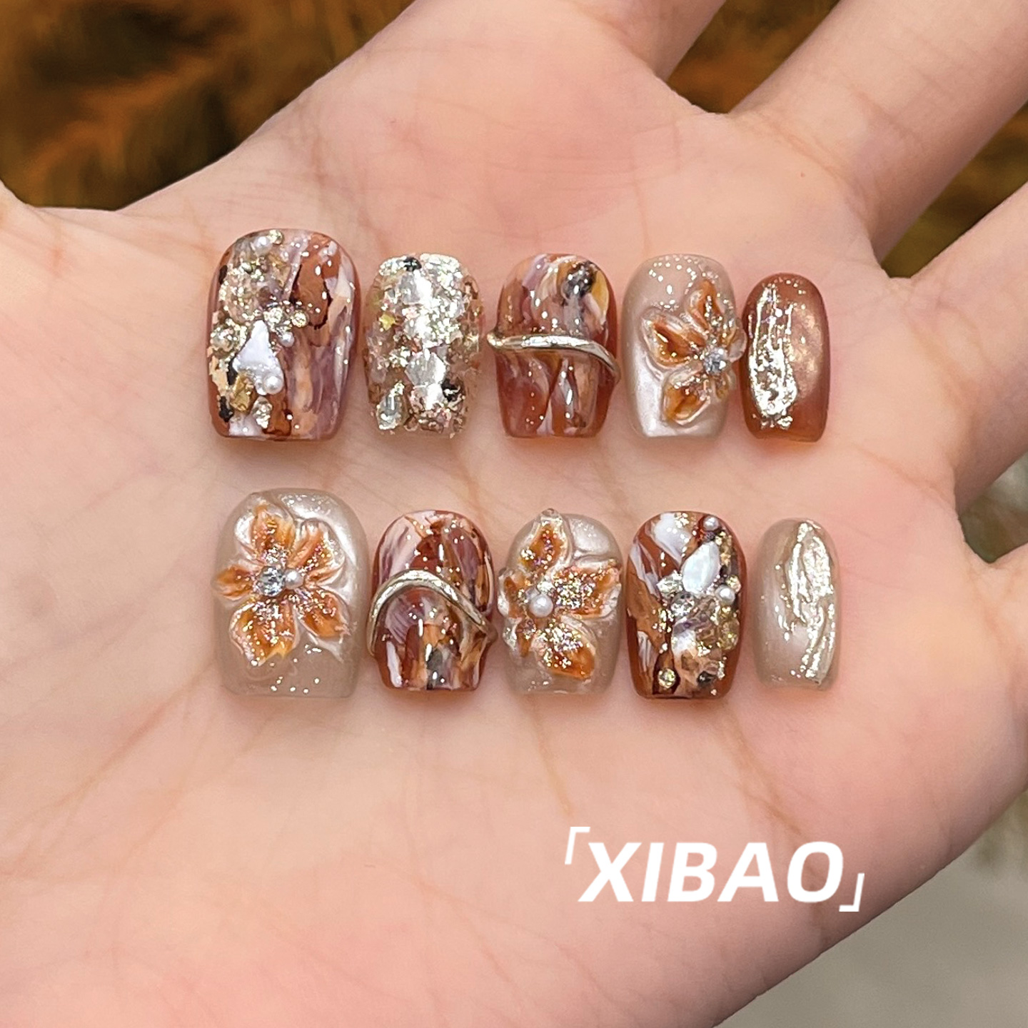 秋冬绝美雕花穿戴美甲纯手工制作