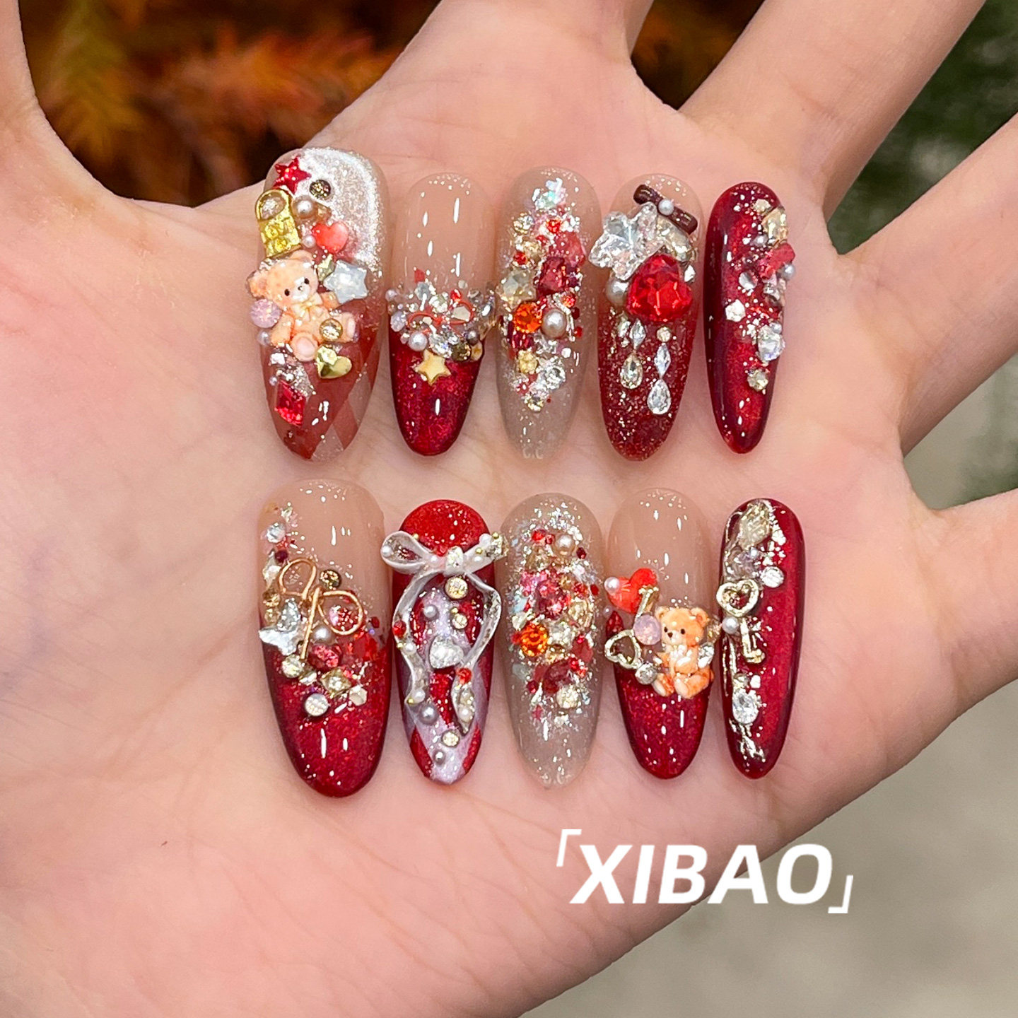 红色猫眼穿戴甲中长款重工法式穿戴美甲2026新款秋冬手工指甲贴片,彩妆/香水/美妆工具,穿戴甲/甲片,淘宝优惠券,粉丝福利购,淘宝优惠卷