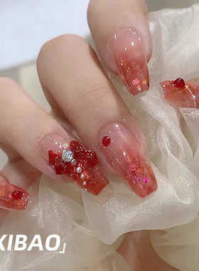 红色系穿戴甲高级感小众显白成品美甲片贴片2025年新款手工指甲贴