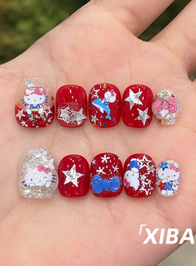 红色穿戴甲短款法式可爱穿戴美甲2025新款高级感手工爆款指甲贴片