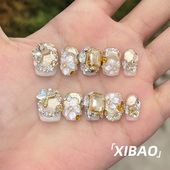 重工穿戴甲短款 高级感手工穿戴美甲 精致显白闪钻指甲贴片2025新款