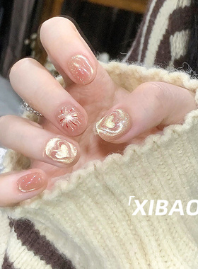 短款穿戴甲春夏高级感可爱烟花穿戴款美甲2025新款纯手工指甲贴片