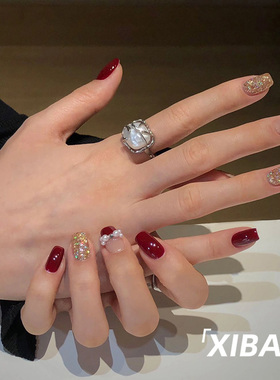 红色系穿戴甲2025新款网红爆款美甲成品高级感小众显白手工指甲贴