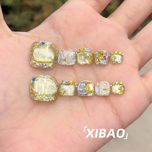 重工脚穿戴甲2026新款高级感夏天显白脚趾甲精致手工猫眼穿戴美甲
