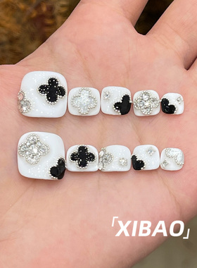 白色脚穿戴甲2026新款超火夏日穿戴美甲高级感手工显白脚趾甲贴片