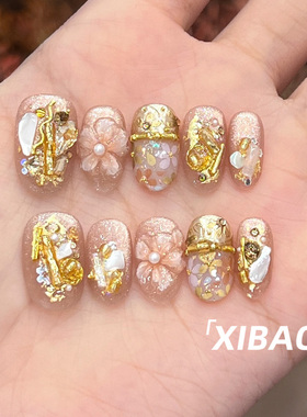 重工穿戴甲短款高质量轻奢绝美指甲贴片2025新款纯手工穿戴款美甲