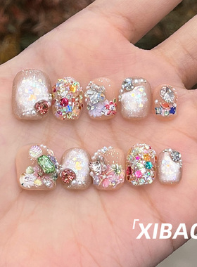 夏天穿戴甲短款纯手工穿戴款美甲2025新款高级感轻奢绝美指甲贴片