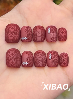 红色穿戴甲短款纯手工绝美穿戴款美甲2025新款高级感显白指甲贴片