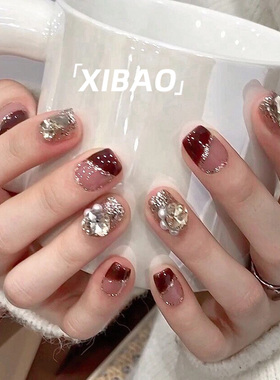 新年战甲穿戴甲秋冬款高级感红色系美甲成品2025新款手工指甲贴片