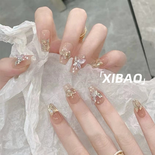 精致穿戴甲短款高端绝美婚甲春日高级感2025年新款纯手工蝴蝶美甲