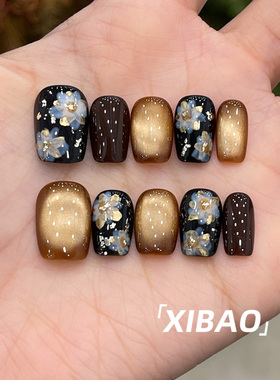 秋冬穿戴甲短款高级感猫眼指甲贴片2026新款纯手工绝美穿戴款美甲