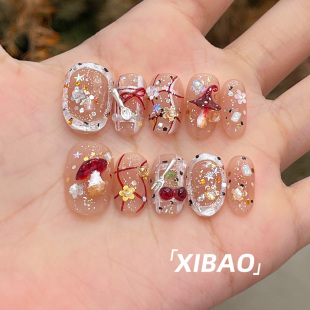 短款 高级感精致重工穿戴美甲手工显白绝美指甲贴片 穿戴甲2025新款