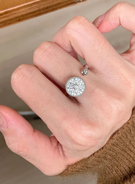 中古vintage星芒满钻罗盘开口戒指女小众时尚轻奢锆石高级感手