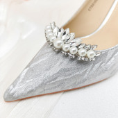 珍珠水钻夹扣鞋 扣百搭配饰一鞋 面装 花鞋 两穿女士 饰鞋 可拆卸高跟鞋