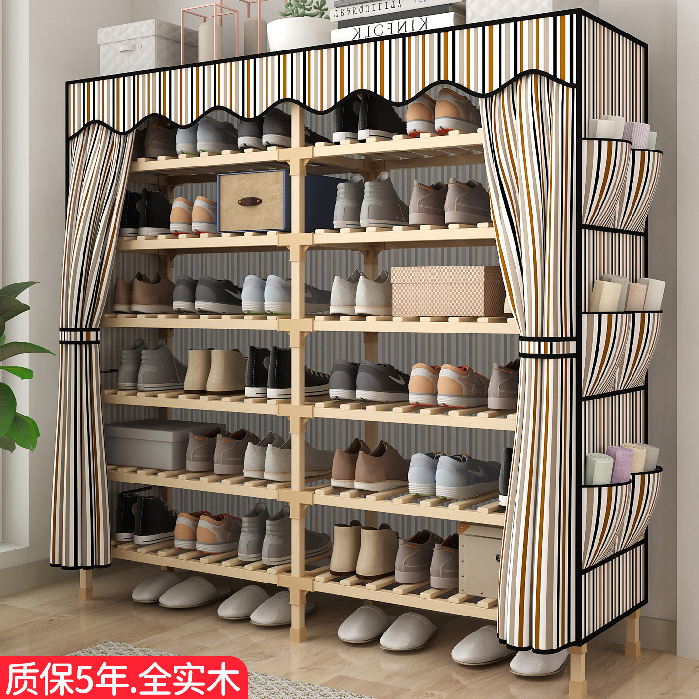 简易鞋架实木鞋柜入户门口多层防尘罩窄小家用收纳室内楼道出租房