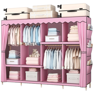 免安装组装简易布衣柜拆装折叠布艺实木双人防尘密封加粗加厚挂衣