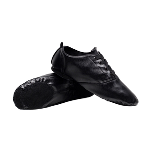 014黑色拉丁爵士鞋女低帮PU软底练功考级民族男芭蕾舞民间舞蹈鞋