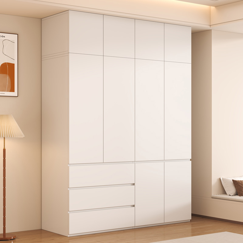 奶油风衣柜加厚实木免拉手衣柜