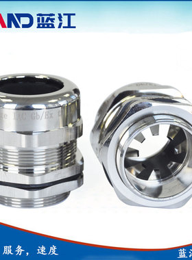 蓝江AEMC防磁波电缆防水接头外螺纹黄铜镀镍屏蔽格兰头夹紧葛兰头