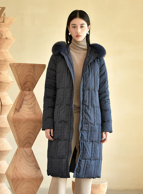 佐尔美冬季新款 气质保暖面包格狐毛领羽绒服女E24YH15