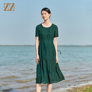 佐尔美静奢风 红云纱香云纱桑蚕丝提花双乔连衣裙女E22LS45