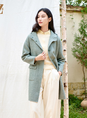 佐尔美时尚气质连帽100绵羊毛双面呢大衣外套女M44SM10