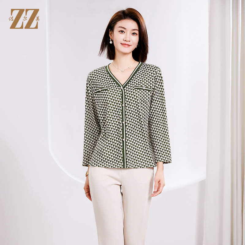 春季时尚V领气质长袖衬衣