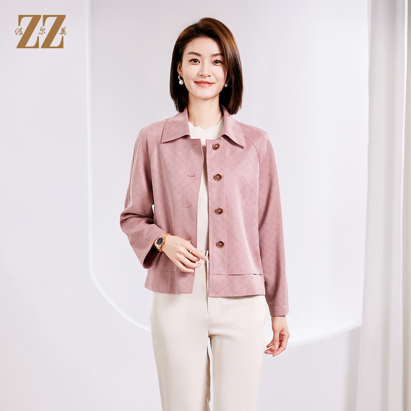 时尚菱形格短风衣外套