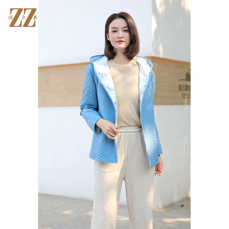 佐尔美冬季新款 通勤经典蜂窝格棉服女E34MM10