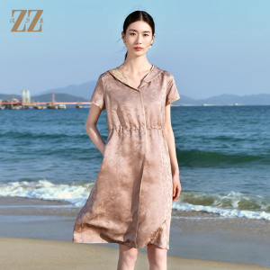 佐尔美高质感 连帽休闲提花100%桑蚕丝真丝连衣裙女E32LS81