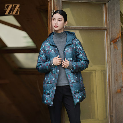佐尔美冬季新款 双面穿气质连帽羽绒服女M44YY05