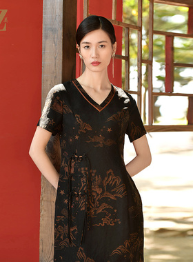 佐尔美夏季新款 国风优雅桑蚕丝真丝连衣裙女E32LS27