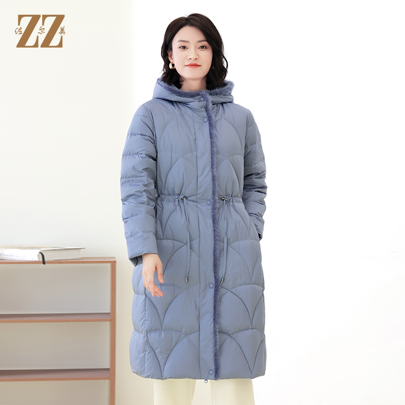 时尚连帽貂毛领羽绒服外套