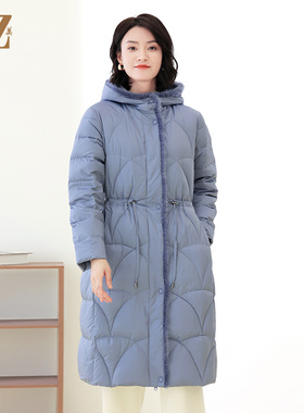 佐尔美冬季新款 时尚连帽貂毛领羽绒服外套女E14YM25
