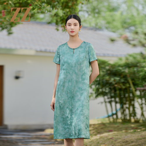 新中式国风碎花连衣裙桑蚕丝