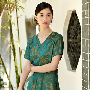 佐尔美高质感 国风气质小碎花桑蚕丝真丝连衣裙女E32LS53