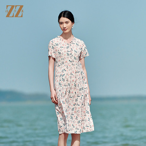 佐尔美夏季新款 桑蚕丝真丝弹力双绉连衣裙女E22LS89