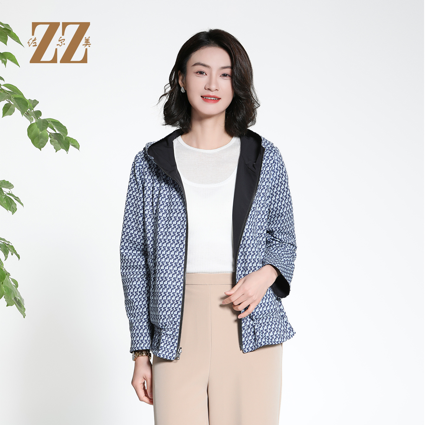 几何印花连帽显高百搭休闲上衣