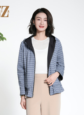 佐尔美秋季上新几何印花连帽显高显瘦百搭休闲上衣女M43FD13